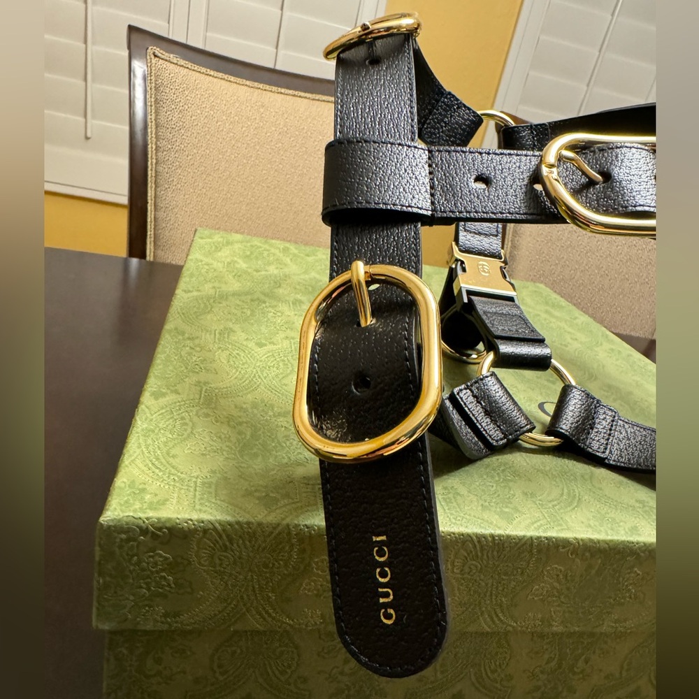 New Authentic Gucci GG Logo Leather Dog Harness - Picture 4 of 12
